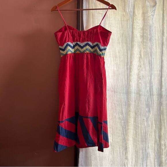 Anthropologie Lithe Carnival French Girl Chevron Red Button Front Dress Size XS - Picture 5 of 6